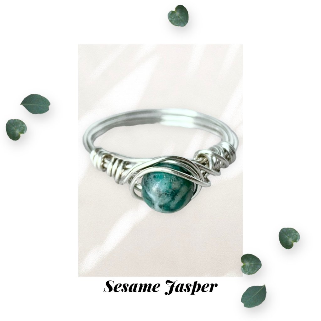 Green Sesame Jasper Ring Size 8